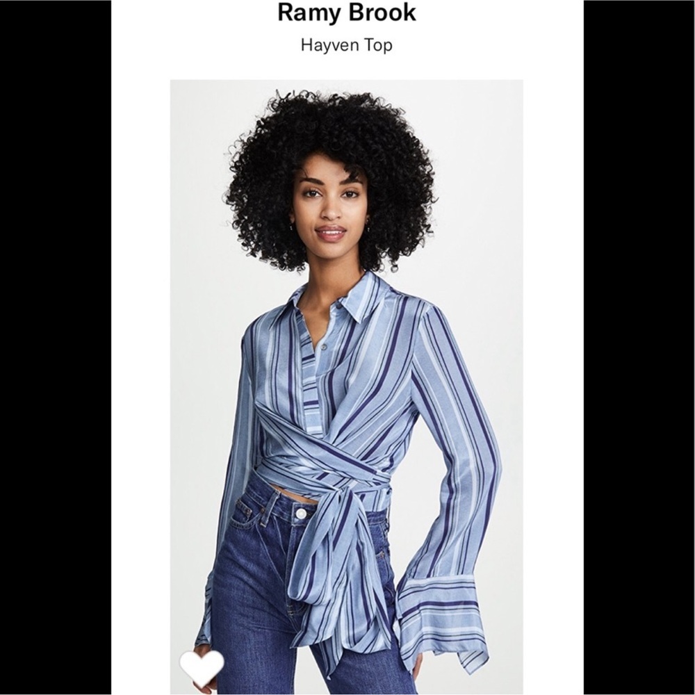 Ramy Brook Blue and White Bell Sleeve Wrap Hayven Blouse